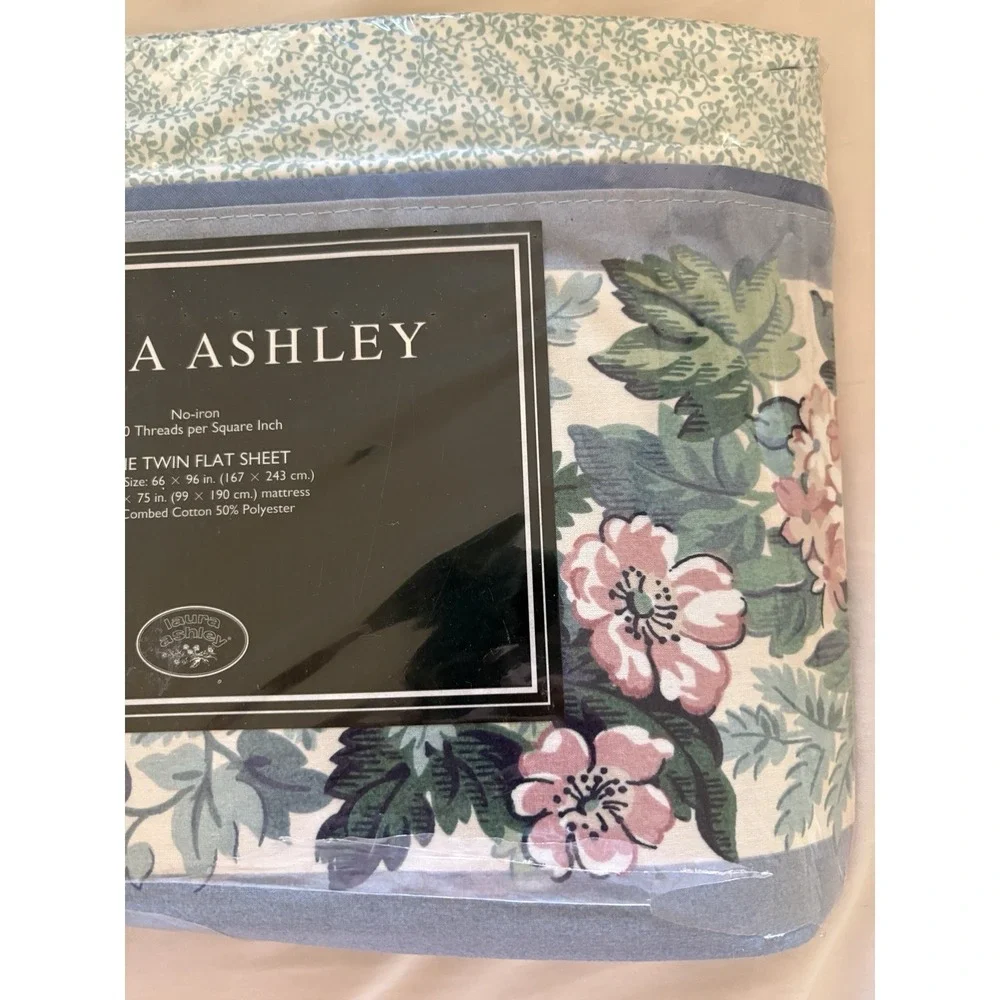 NEW NOS Vintage Laura Ashley Cottage Rose Twin‎ Flat Sheet Cottage-core